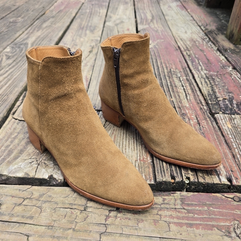 Peter Nappi Tan, Brown Suede Side Zip Ankle Booties, Size 37